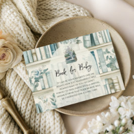 Bibliotek Ny Kapitel Blå Pojke Bok Baby Shower Spe Tilläggskort