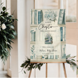 Bibliotek Ny Kapitel Blå Pojke Bok Babyfirande Poster