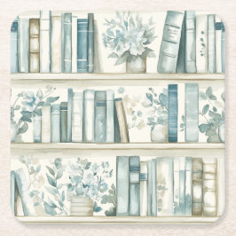 Bibliotek Ny Kapitel Blå Pojke Bok Babyfirande Underlägg Papper Kvadrat