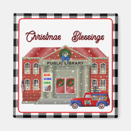 Bibliotek och lilla röda lastbil mobil bibliotek magnet