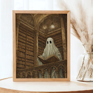 Bibliotek Reading Ghost Vintage Antique Bokar Art Poster