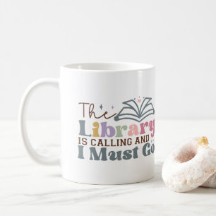 Bibliotek ringer och jag måste åka kaffemugg