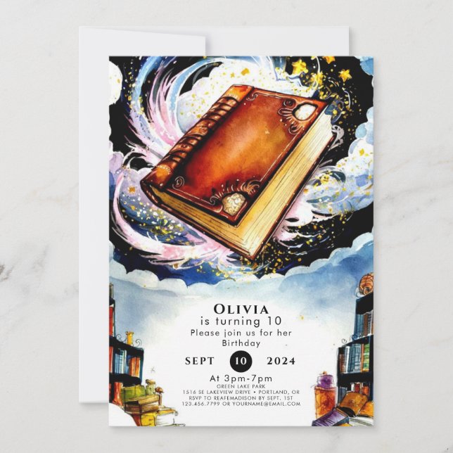 Bibliotek Roligt Boho Storybook Birthday Inbjudningar (Framsida)