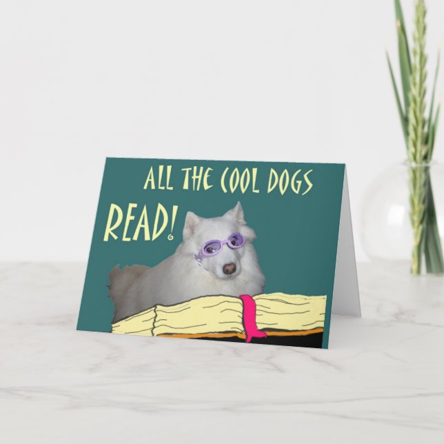 Bibliotek - Samoyed - Coola Hundar Read Literacy Kort (Framsida)