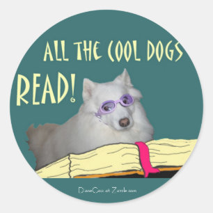 Bibliotek - Samoyed - Coola Hundar Read Literacy Runt Klistermärke