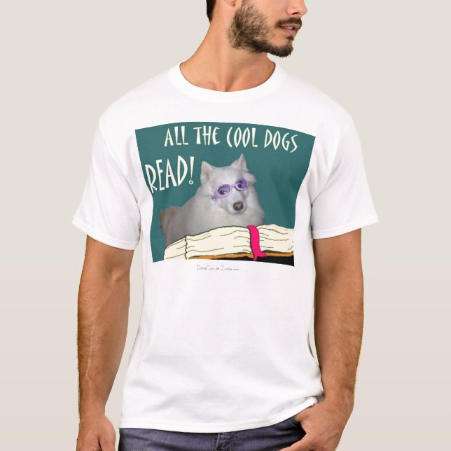 Bibliotek - Samoyed - kalla hundar läste läs-och T-shirt (Framsida)