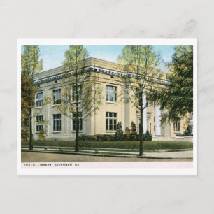 Bibliotek, Savannah, GA-Vintagen Vykort