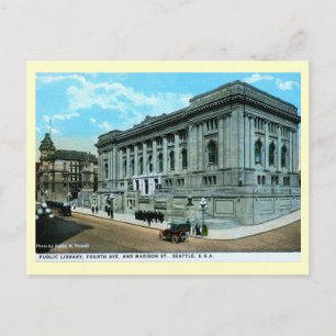 Bibliotek, Seattle, Washington Vintage Vykort
