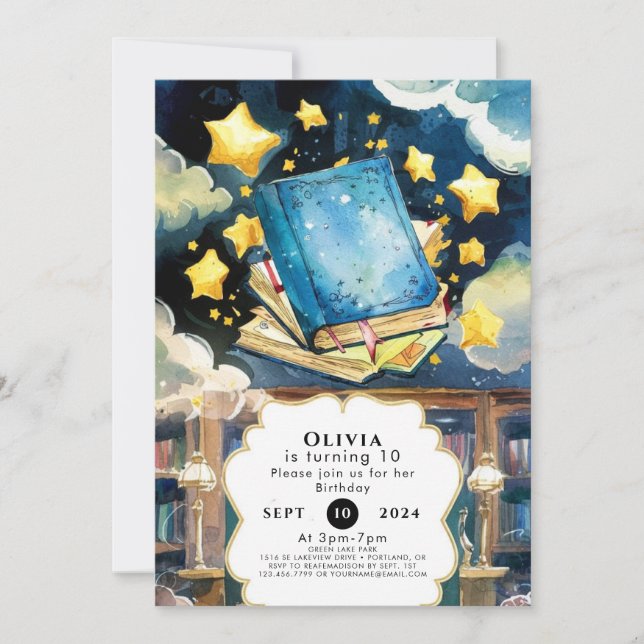 Bibliotek Simple Magic Storybook Birthday Inbjudningar (Framsida)