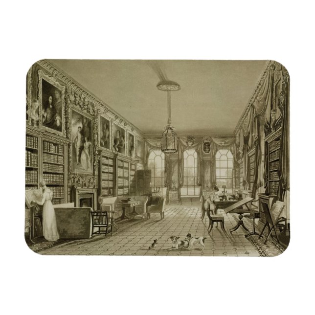 Bibliotek som Sitta Room, Cassiobury Park, c.1815, Magnet (Horisontell)