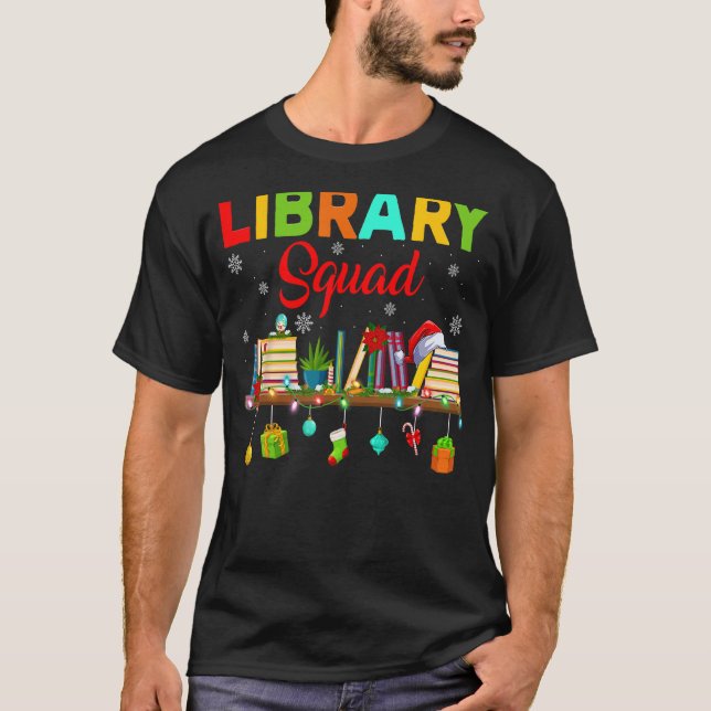 Bibliotek Squad Bookworm Julafton Ljus Bibrarian B T Shirt (Framsida)