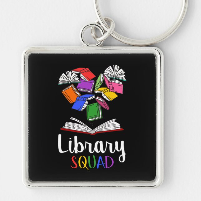 Bibliotek Squad I Fyrkantig Silverfärgad Nyckelring (Framsidan)