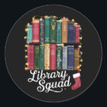 Bibliotek Squad jul Bok Älskare Team Reading Runt Klistermärke<br><div class="desc">Bibliotek Squad jul Bok Älskare Team Reading</div>