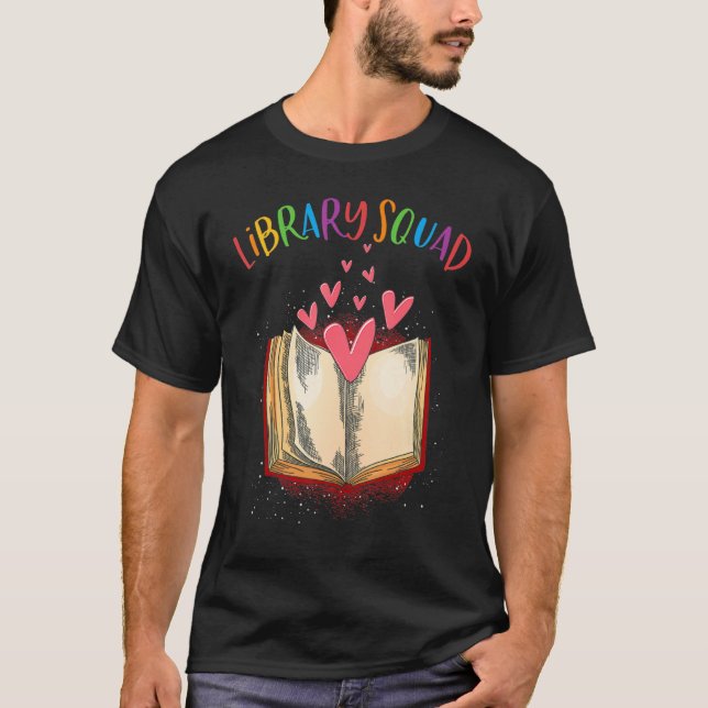 Bibliotek Squad Librarian Bookworm Bok 4 T Shirt (Framsida)