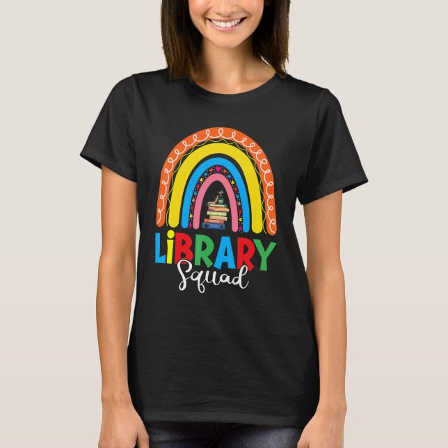Bibliotek Squad Librarian Bookworm Rainbow Reading T Shirt (Framsida)