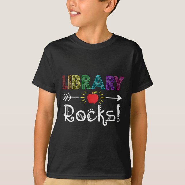 Bibliotek Sten Lärare Student Roligt Back to schoo T Shirt (Framsida)