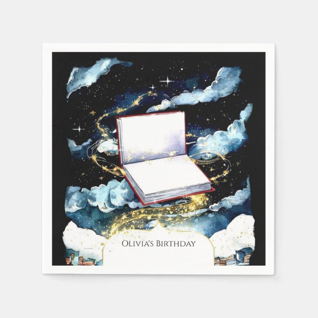 Bibliotek Storybook Birthday med enkel Anpassnings Pappersservett (Framsidan)