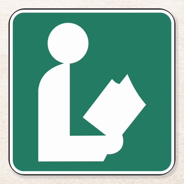 Bibliotek-symbol, vägskylt underlägg papper kvadrat (Framsidan)