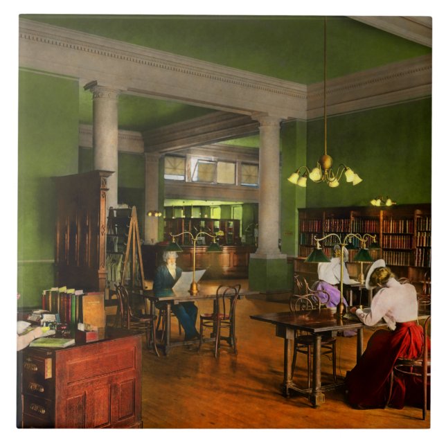 Bibliotek - Vuxnas läsning 1900 Kakelplatta (Framsidan)
