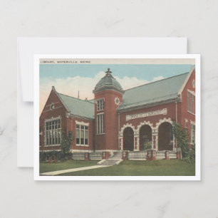 Bibliotek, Waterville Maine, Vintage Inspired 1920 Vykort