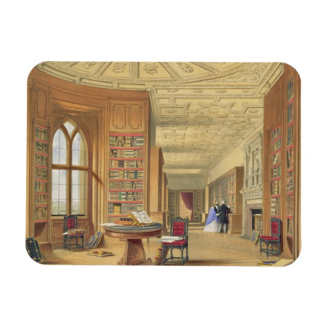 Bibliotek, Windsor Castle, 1838 (färg litho) Magnet (Horisontell)