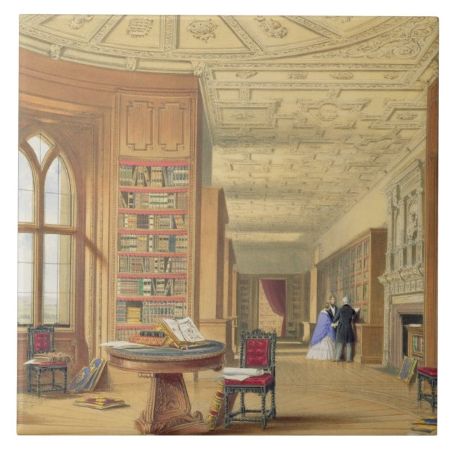 Bibliotek, Windsor slott, 1838 (färglithoen) Kakelplatta (Framsidan)
