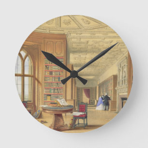 Bibliotek, Windsor slott, 1838 (färglithoen) Rund Klocka