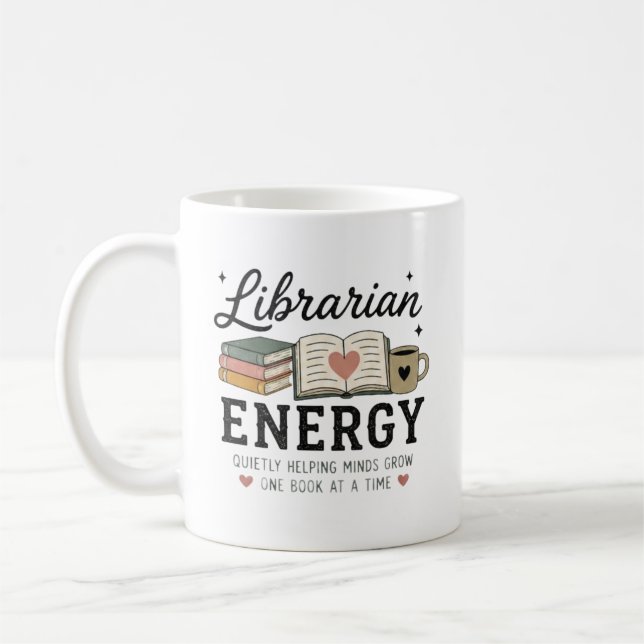 Bibliotekarie Energi Tyst Hjälper Sinnen Växa Kaffemugg (Vänster)