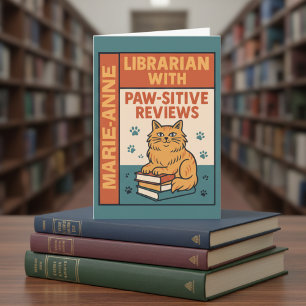 Bibliotekarie med positiv kritik Katt- och bokälsk Kort