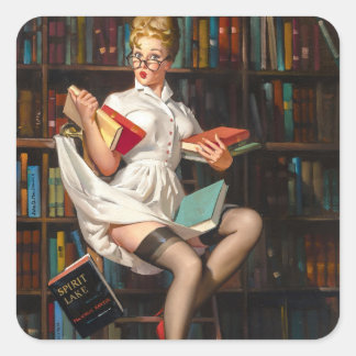 Bibliotekarie Pin Up Fyrkantigt Klistermärke