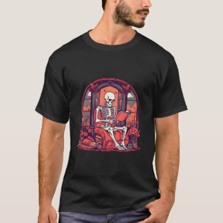 Bibliotekarie skelett läser bok Goth Tarot Den ver T Shirt