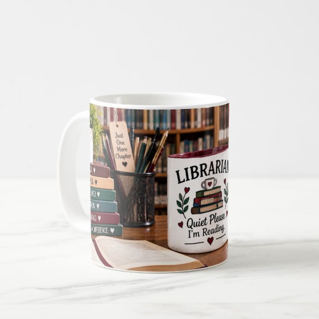 Bibliotekarie Tyst Läsning Tack Mugg (Framsida vänster)