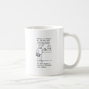 Bibliotekariehumor, kund som talar om Weather. Kaffemugg