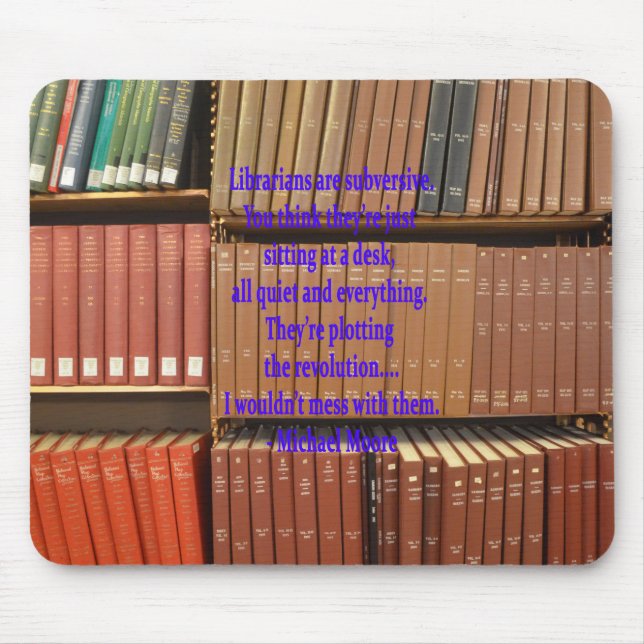 Bibliotekarier är omstörtande musmatta (Framsidan)