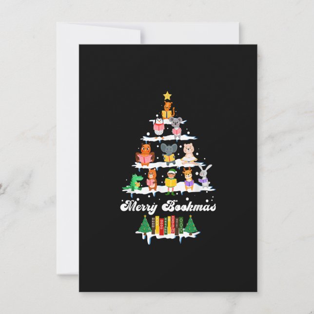 Bibliotekariska Bok Älskare Bokar Julgran Merry Bo Inbjudningar (Framsida)