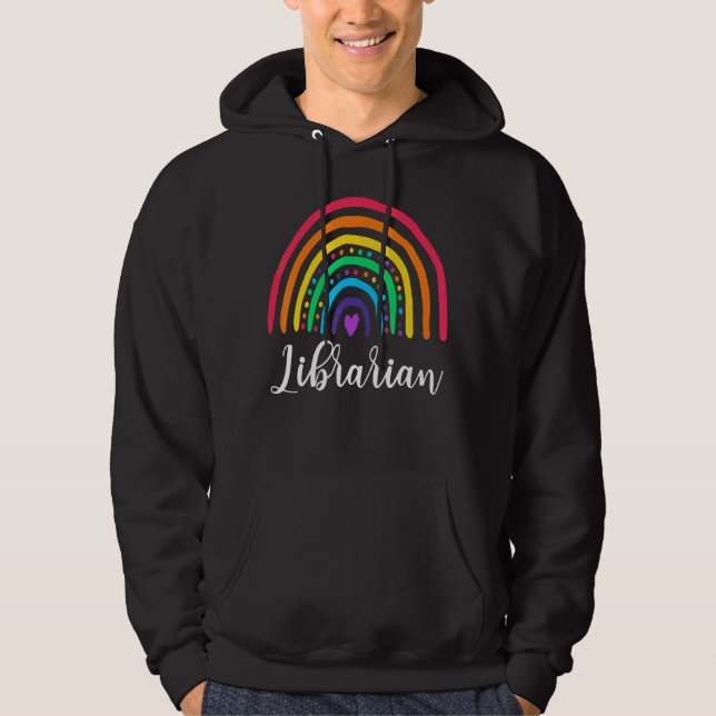 Bibliotekaristikern Rainbow Leopard School Librari Hoodie (Framsida)