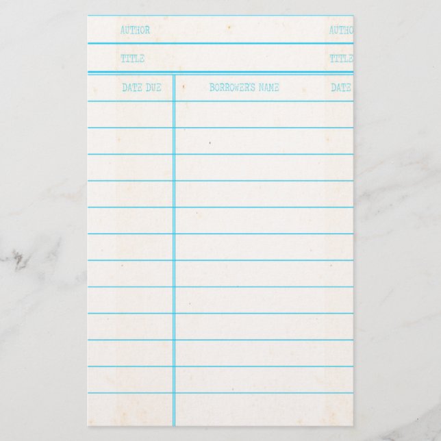 Bibliotekboken daterar rakt kortet brevpapper (Framsida)