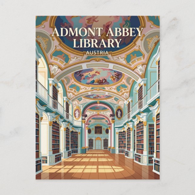 Biblioteket vid Admont Abbey Österrike Vykort (Framsida)