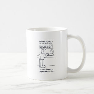Bibliotekhumor, tecknadkund och hans problem kaffemugg
