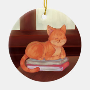 Bibliotekkatt Julgransprydnad Keramik
