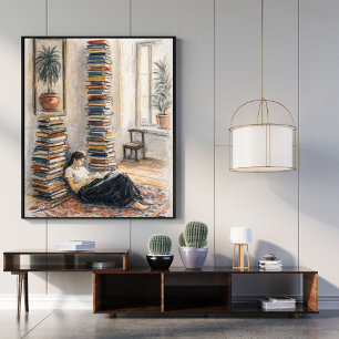 Bibliotekskonst bokhylla läsargåva poster