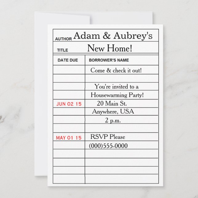 "Bibliotekskort" Inflyttningsinbjudningar Inbjudningar (Framsida)