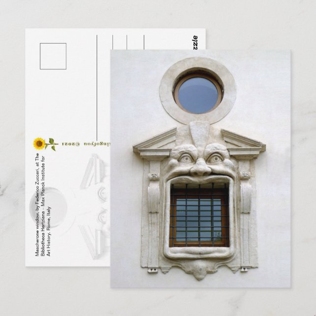 Bibliotheca Hertziana-fönster. Rom, IT vykort (Fram/baksida)
