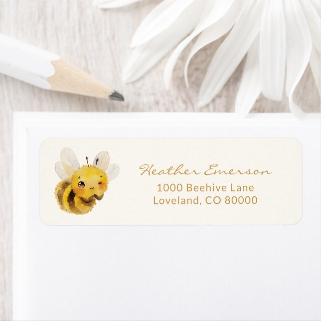 Bibriefadressetikett Returadress Etikett (Cute Bee Return Address label by Painted Paperie
)
