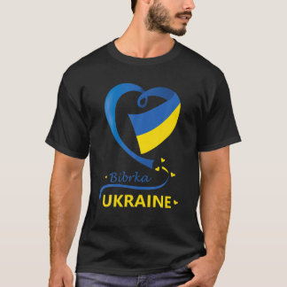 Bibrka Ukraina National Flagga Heart Emblem Vapens T Shirt