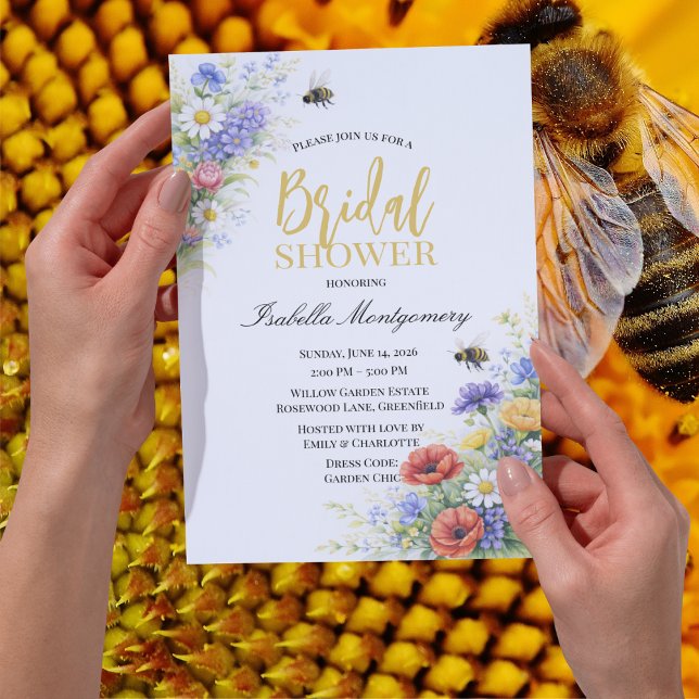 Bibröllopstema för trädgård inbjudningar (Bee Garden Bridal Shower Theme Invitation)