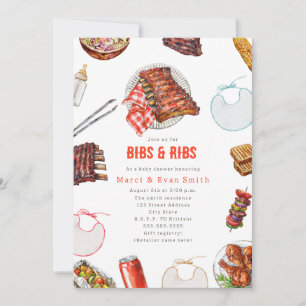 Bibs & Ribs BBQ Picknick Neutrala Babyshower Inbjudningar