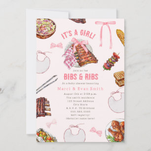 Bibs & Ribs BBQ Picknick Tjej Baby Shower Inbjudningar