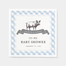 Bibs & Ribs BBQ Rustic Blue Gingham Baby Shower Pappersservett