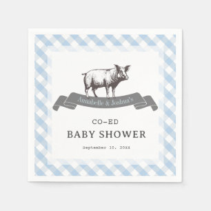 Bibs & Ribs BBQ Rustic Blue Gingham Baby Shower Pappersservett